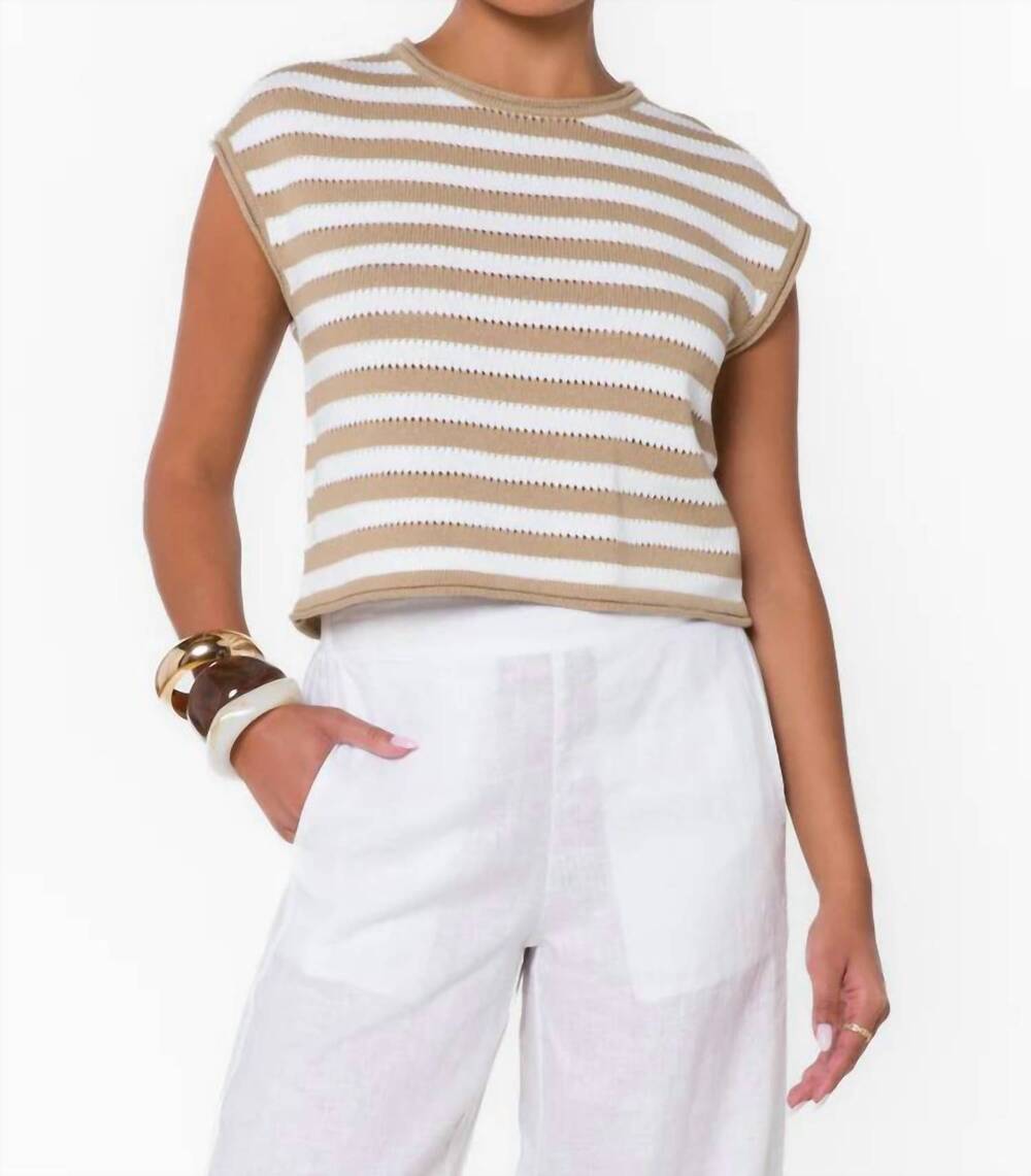 NEW VELVET HEART abree crewneck sweater in iced latte and optic white stripe